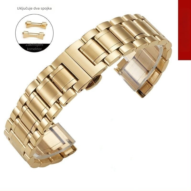 Čelična narukvica za sat s zakrivljenim spojem i leptir kopčom