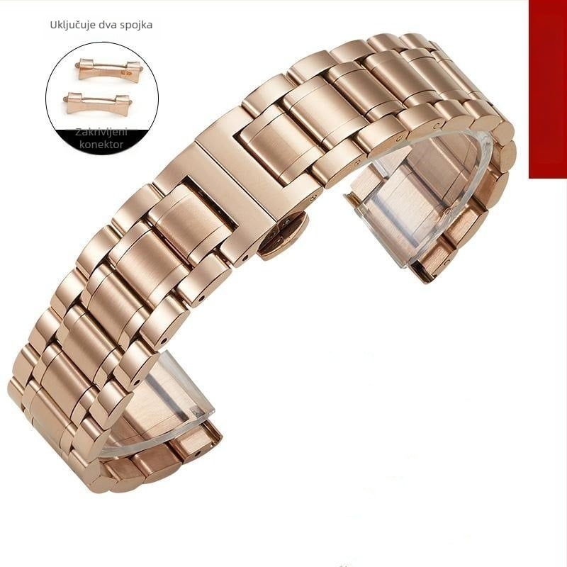 Čelična narukvica za sat s zakrivljenim spojem i leptir kopčom