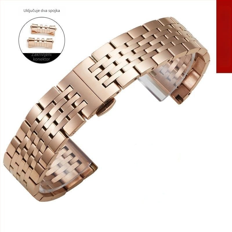 Čelična narukvica za sat s zakrivljenim spojem i leptir kopčom