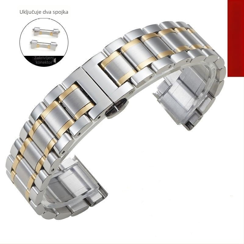 Čelična narukvica za sat s zakrivljenim spojem i leptir kopčom