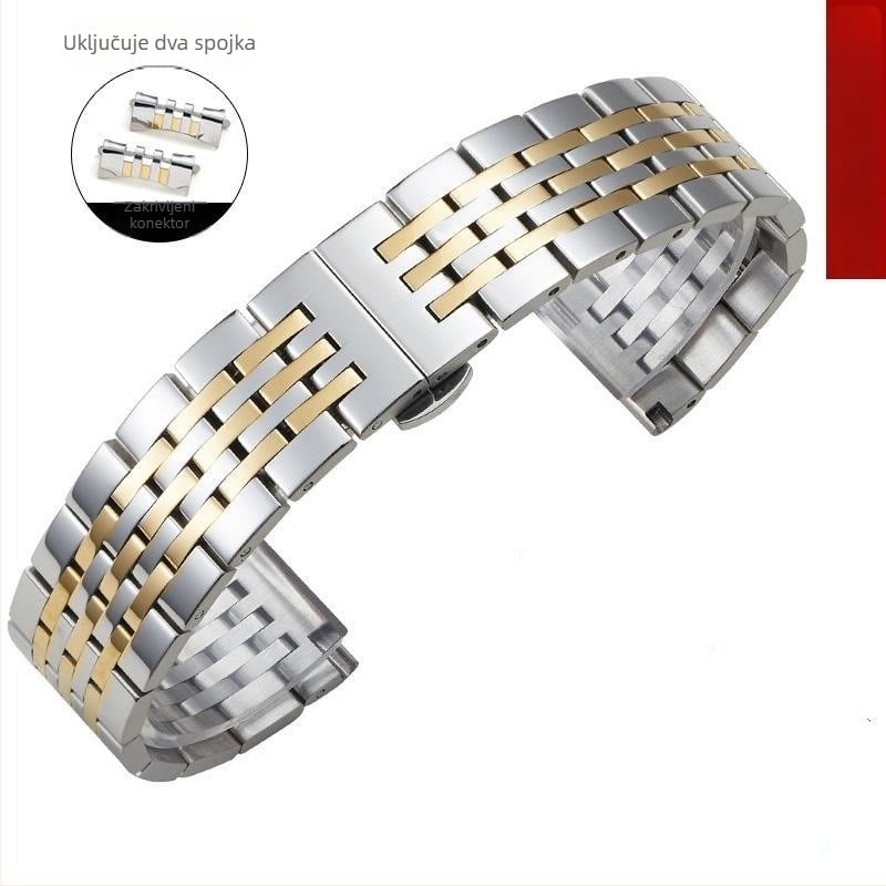 Čelična narukvica za sat s zakrivljenim spojem i leptir kopčom