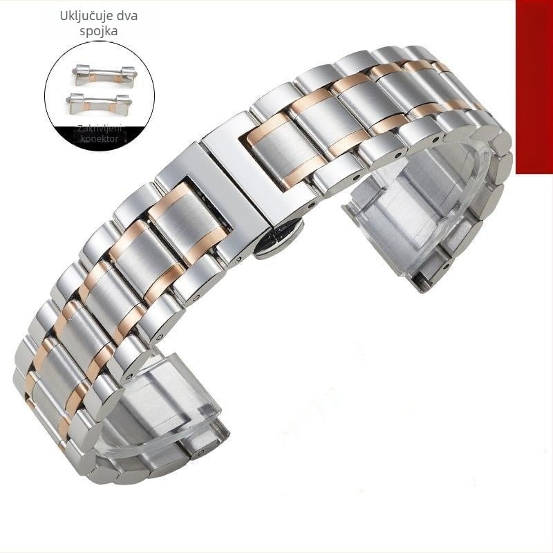 Čelična narukvica za sat s zakrivljenim spojem i leptir kopčom