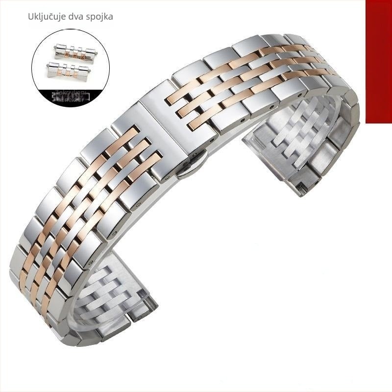 Čelična narukvica za sat s zakrivljenim spojem i leptir kopčom