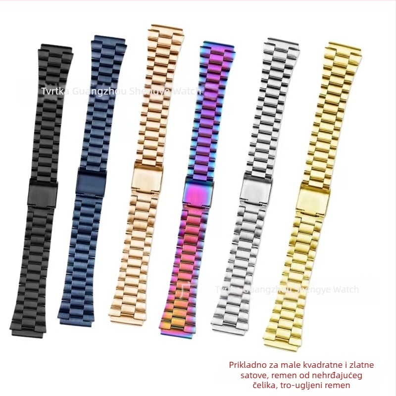 Nerđajući čelični remen za sat kompatibilan s A158W, A168, F91W, AE1200, AQ230 za male kvadratne satove