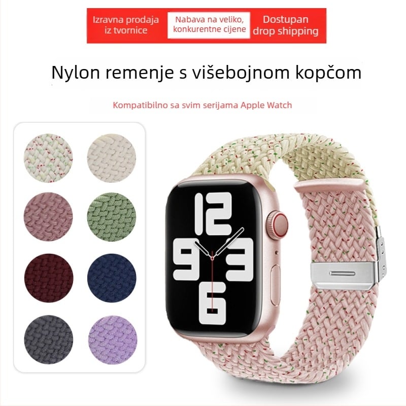 Jinxin pleteni najlonski remen za Apple Watch, s kopčom Buckle, kompatibilan s Apple Watch, težina 15 g