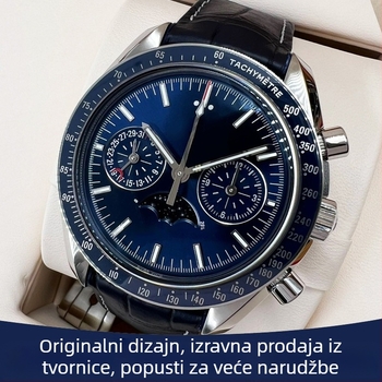 Automatski mehanički muški sat s fazom mjeseca, kronograf, švicarski ETA mehanizam, safir kristal, vodootpornost 100 m