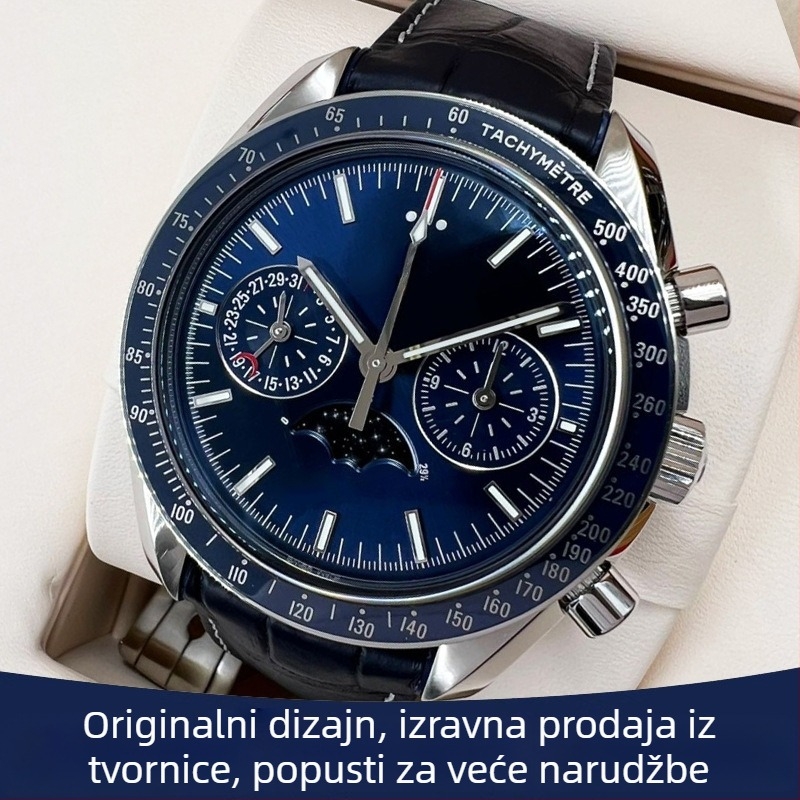 Automatski mehanički muški sat s fazom mjeseca, kronograf, švicarski ETA mehanizam, safir kristal, vodootpornost 100 m