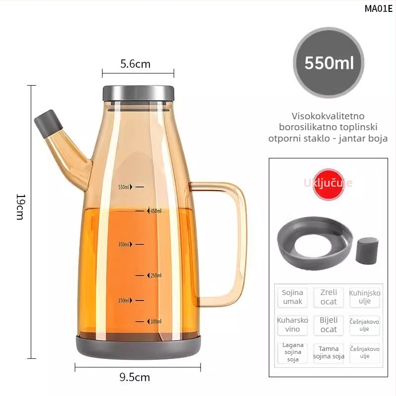 Duo One posuda za ulje od visokog borosilikatnog stakla, s tiskanim logom, velik kapacitet, moderan minimalistički stil
