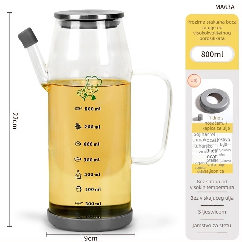Duo One posuda za ulje od visokog borosilikatnog stakla, s tiskanim logom, velik kapacitet, moderan minimalistički stil