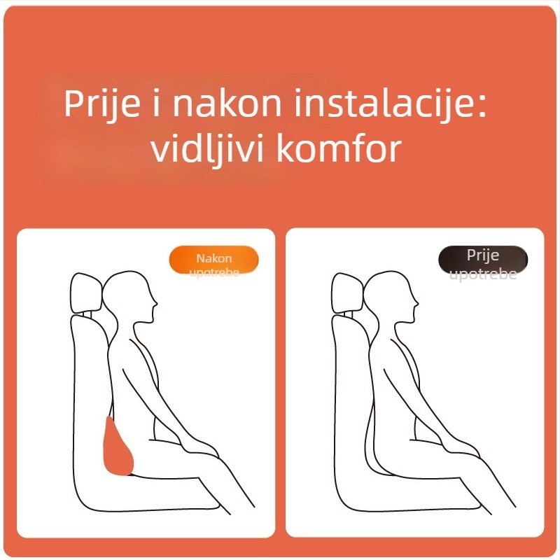 Auto lumbalna jastučnica, memory foam, tan dizajn, velur materijal, univerzalna prilagodba, prilagodljivo