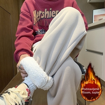 Muške zimske hlače s flisom od jahčje vune, debele i tople, udoban široki kroj.