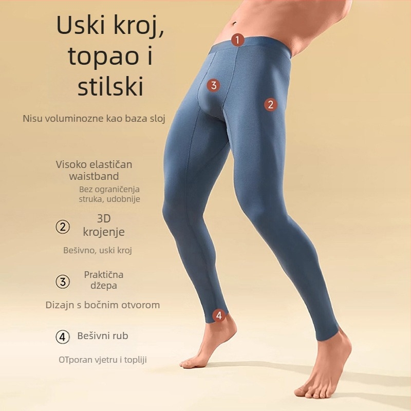 Muške modalne termo hlače, tanke, bezšivne, za zimu, bazni sloj