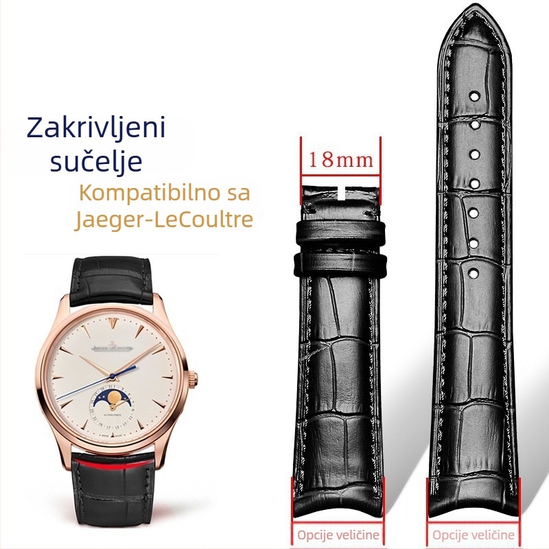 Kaiš za sat od prave kože, krokodilski uzorak, Moon Phase Master model, gornji sloj teleće kože, originalni dizajn