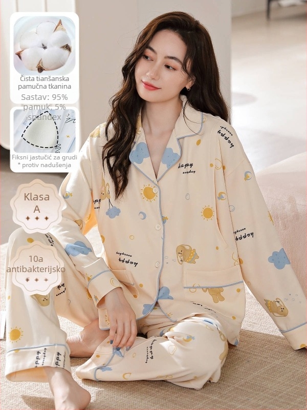 Set trudničkih pidžama — vunena smjesa, V-izrez, dugi rukavi, 251–300 g/m²