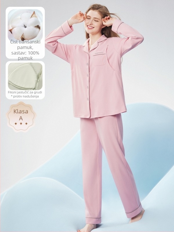 Set trudničkih pidžama — vunena smjesa, V-izrez, dugi rukavi, 251–300 g/m²