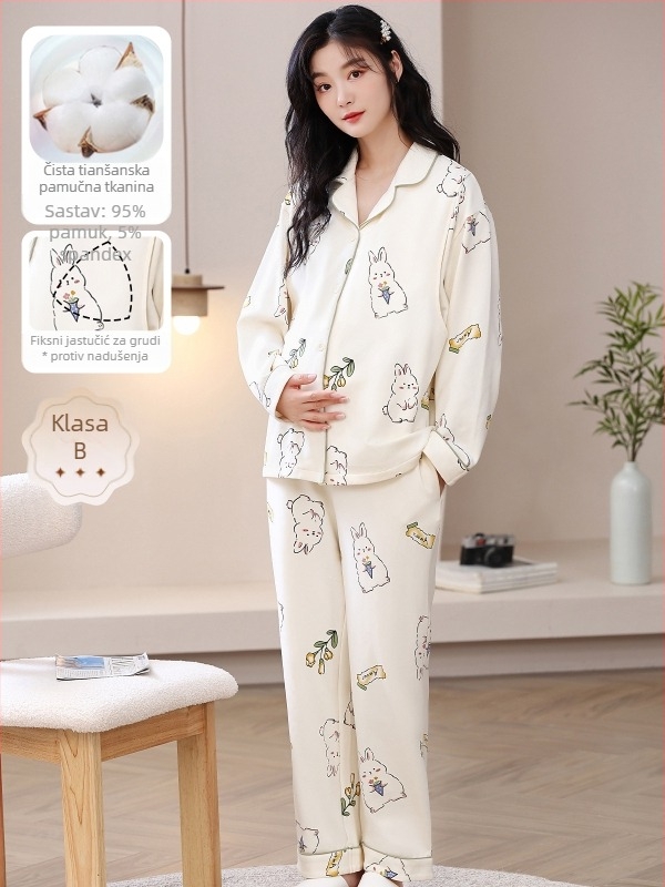 Set trudničkih pidžama — vunena smjesa, V-izrez, dugi rukavi, 251–300 g/m²