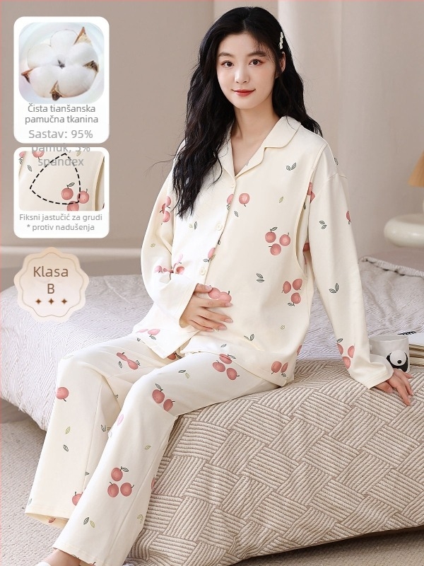 Set trudničkih pidžama — vunena smjesa, V-izrez, dugi rukavi, 251–300 g/m²