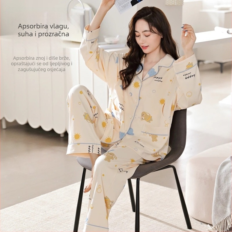 Set trudničkih pidžama — vunena smjesa, V-izrez, dugi rukavi, 251–300 g/m²