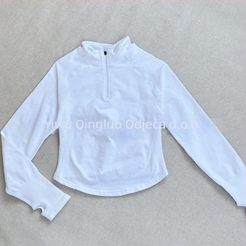 Joga jakna s dugim rukavima, uskog kroja, duljina do struka, polu-zip i stojeći ovratnik, materijal koji odvodi vlagu nylon-spandeks