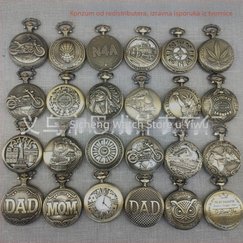 Kvarcni džepni sat s metalnim kućištem, okruglim brojčanikom, izrezbarenim šupljim motívom lokomotive, pogon 68