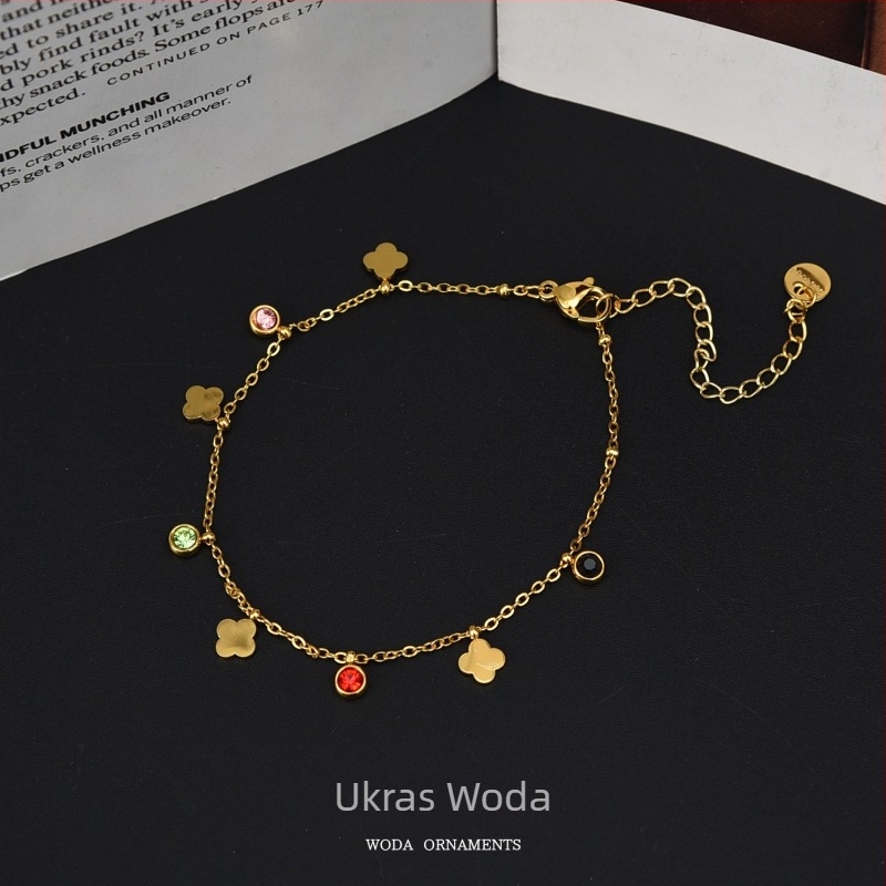 Anklet s zvijezdama, mjesecom i dlanom – titan čelik, ne blijedi, ženski ukras za stopalo s dijamantnim naglascima, mogućnost prilagodbe