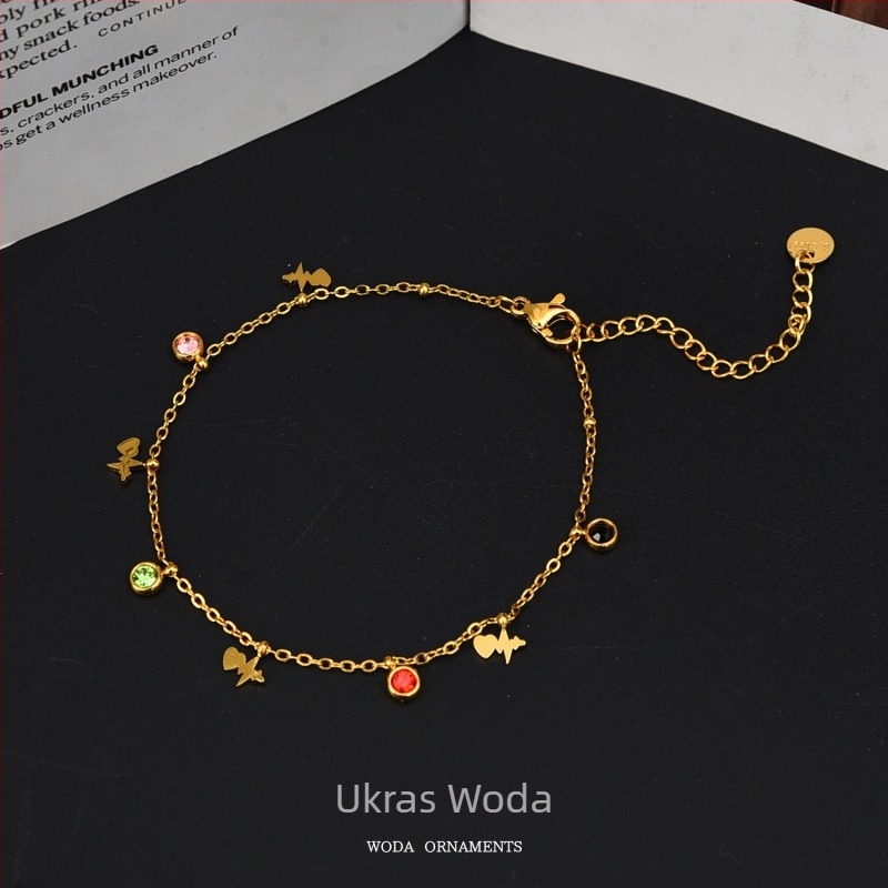 Anklet s zvijezdama, mjesecom i dlanom – titan čelik, ne blijedi, ženski ukras za stopalo s dijamantnim naglascima, mogućnost prilagodbe