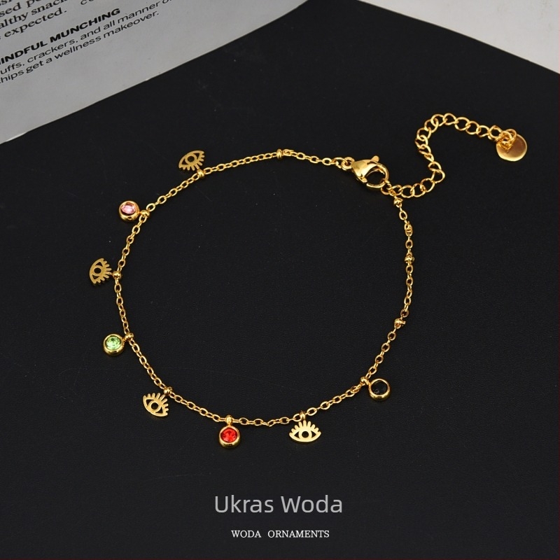 Anklet s zvijezdama, mjesecom i dlanom – titan čelik, ne blijedi, ženski ukras za stopalo s dijamantnim naglascima, mogućnost prilagodbe