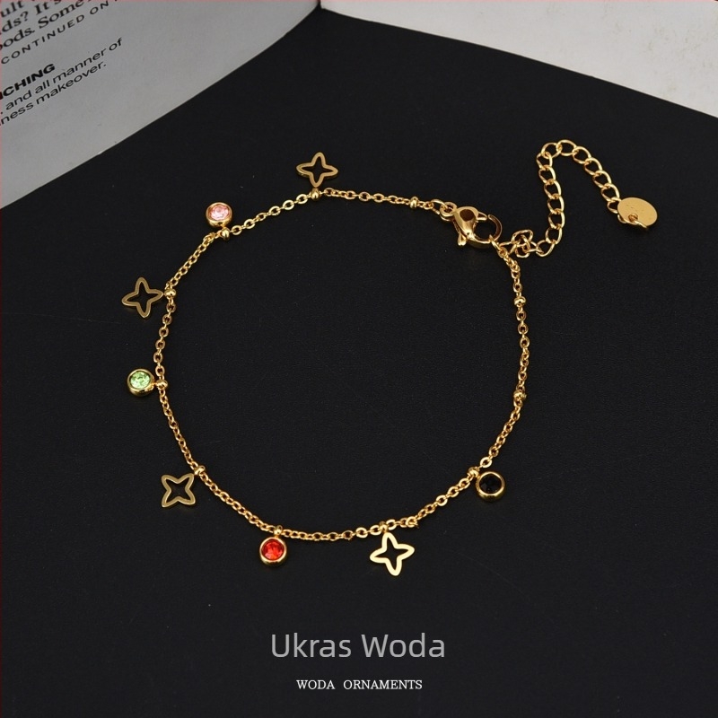 Anklet s zvijezdama, mjesecom i dlanom – titan čelik, ne blijedi, ženski ukras za stopalo s dijamantnim naglascima, mogućnost prilagodbe