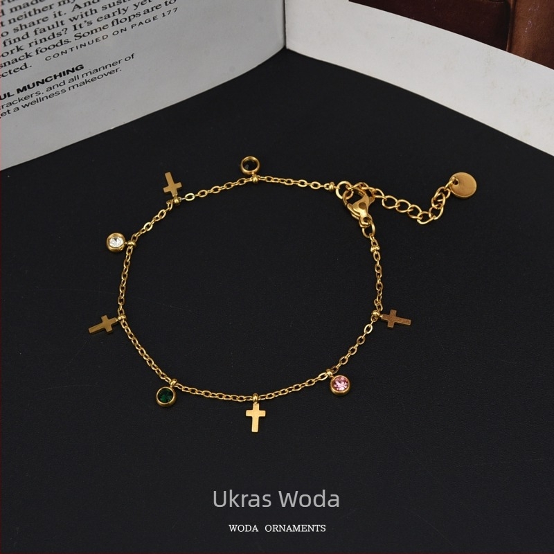Anklet s zvijezdama, mjesecom i dlanom – titan čelik, ne blijedi, ženski ukras za stopalo s dijamantnim naglascima, mogućnost prilagodbe