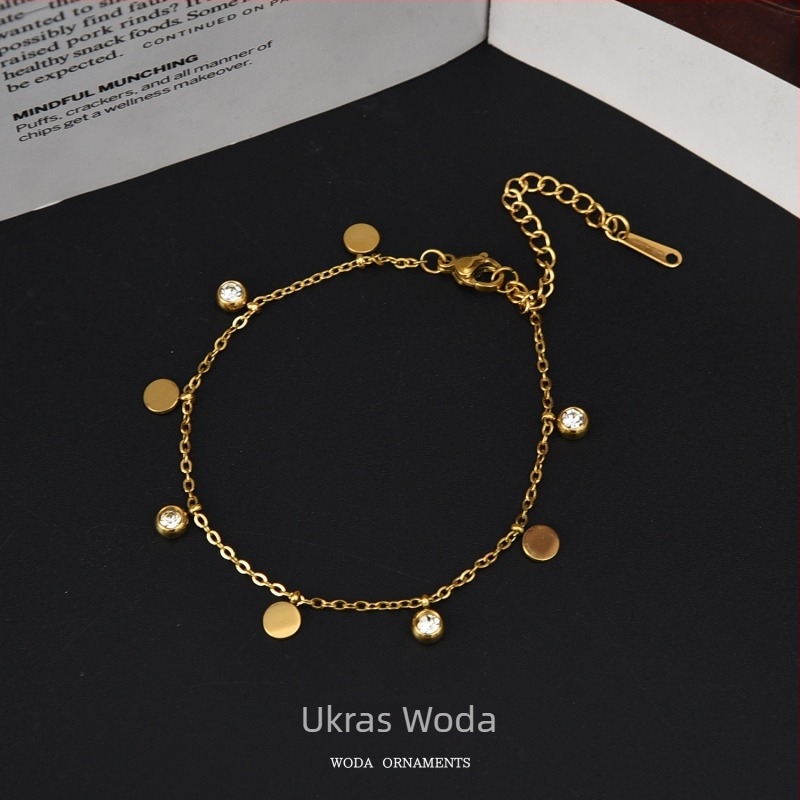 Anklet s zvijezdama, mjesecom i dlanom – titan čelik, ne blijedi, ženski ukras za stopalo s dijamantnim naglascima, mogućnost prilagodbe