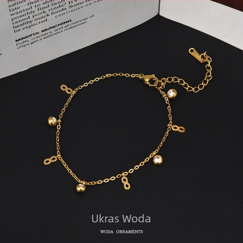 Anklet s zvijezdama, mjesecom i dlanom – titan čelik, ne blijedi, ženski ukras za stopalo s dijamantnim naglascima, mogućnost prilagodbe