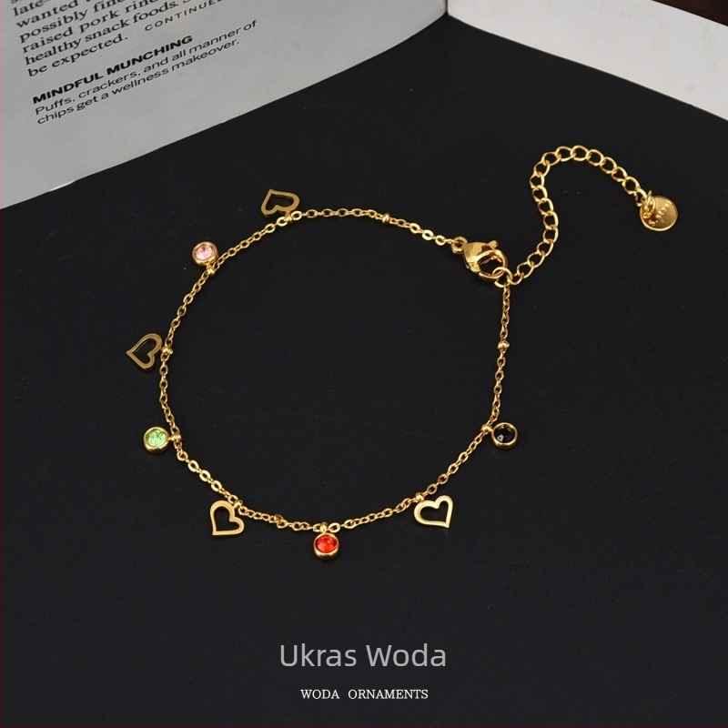 Anklet s zvijezdama, mjesecom i dlanom – titan čelik, ne blijedi, ženski ukras za stopalo s dijamantnim naglascima, mogućnost prilagodbe