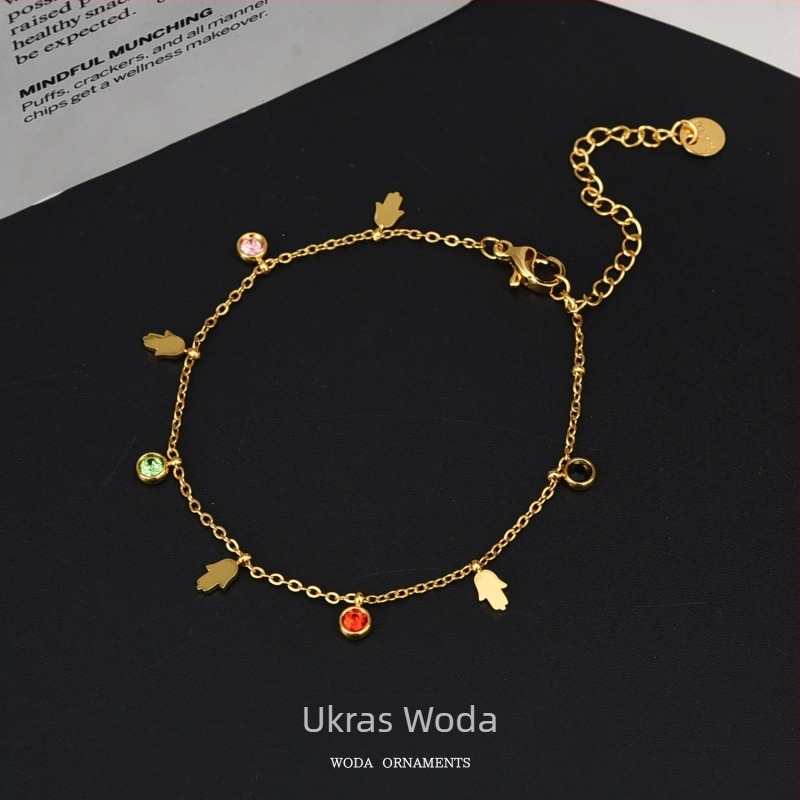 Anklet s zvijezdama, mjesecom i dlanom – titan čelik, ne blijedi, ženski ukras za stopalo s dijamantnim naglascima, mogućnost prilagodbe