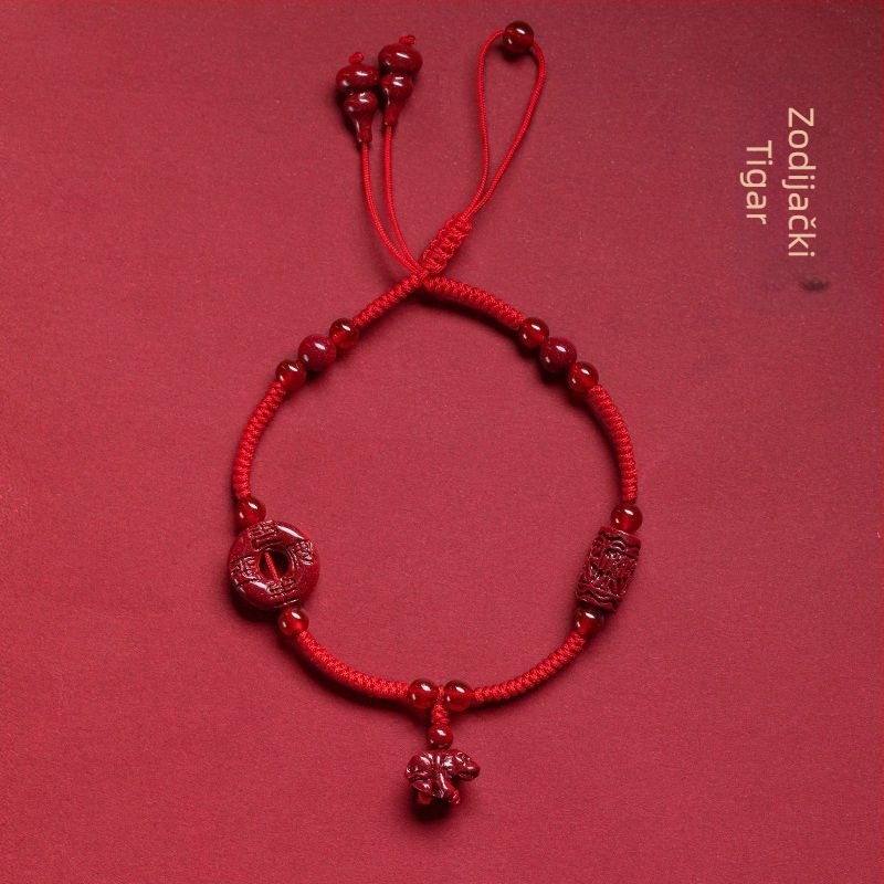Anklet od cinabru, unisex, dizajn nacionalnog stila, motiv zodijaka
