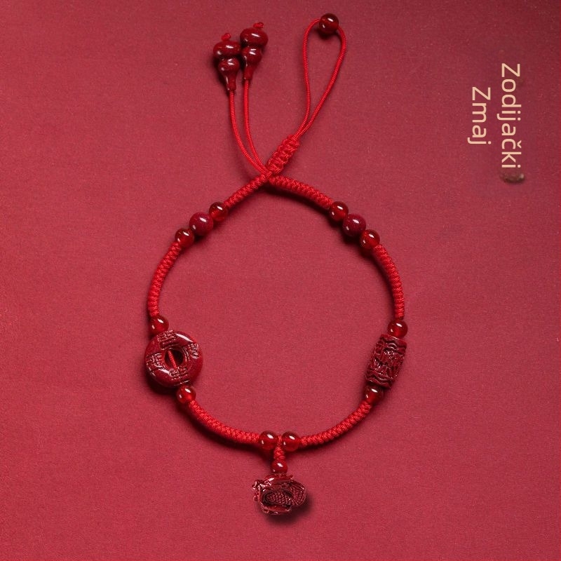 Anklet od cinabru, unisex, dizajn nacionalnog stila, motiv zodijaka