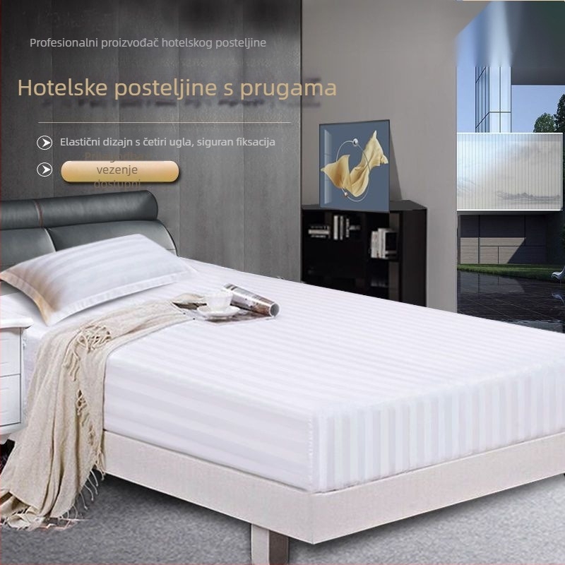 Navlaka za madrac s elastičnim rubom, prugasti uzorak, džakardno i ravno tkanje, mješavina poliester-pamuk, hotelski stil