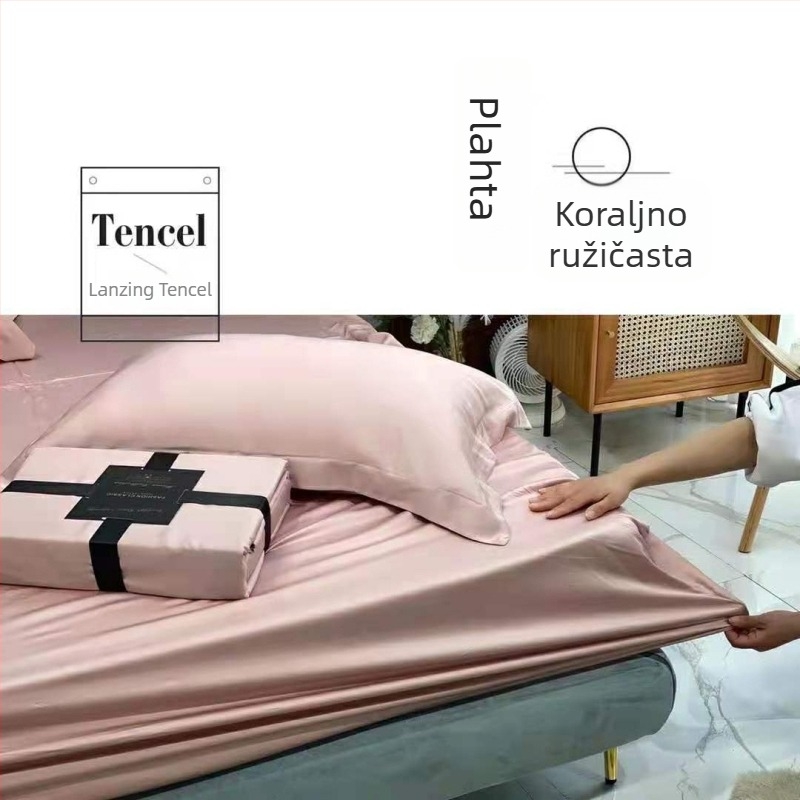Minimalistički jednofarbni Tencel set s 60-countom: napinjajući list, ravni list, navlaka za jastuk, navlaka za pokrivač za krevet 1,5 m