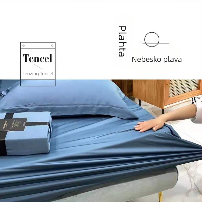 Minimalistički jednofarbni Tencel set s 60-countom: napinjajući list, ravni list, navlaka za jastuk, navlaka za pokrivač za krevet 1,5 m