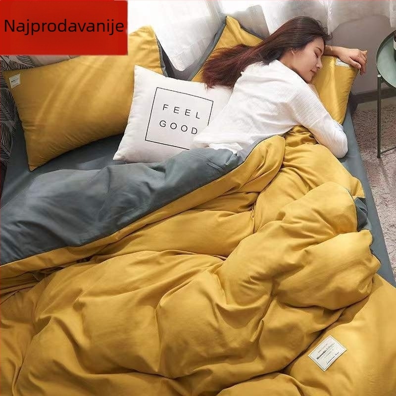 Nordijski stil, minimalistički četverodijelni set za pokrivač od opranog pamuka, posteljina za studentski dom
