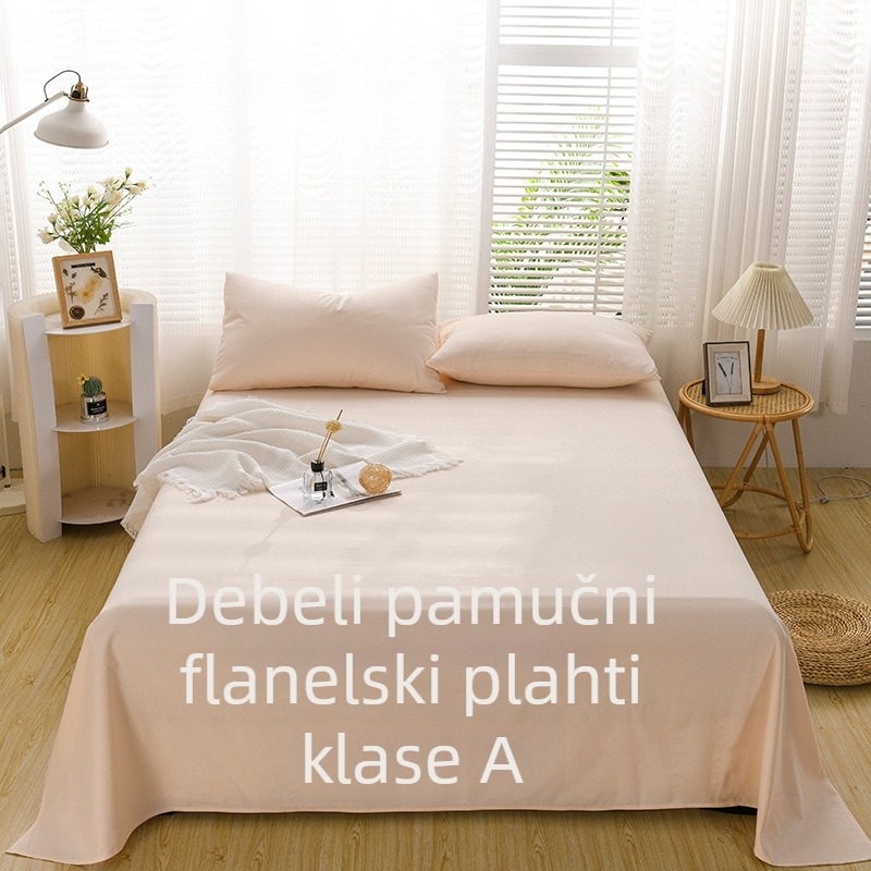 Jednobojni pamukani set posteljine, debeli i abrazirani dodir, A-klasa, za jednostruki krevet, veličina 180–220 cm, 3-dijelni set