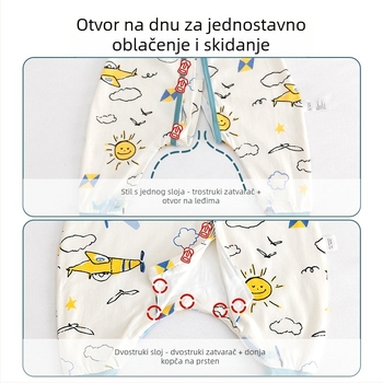 Dječji spavaći vak od čiste pamuka (≥95%), jednodjelni sloj, s podijeljenim nogama, s odvojivim rukavima, s karikaturalnim uzorkom, za djecu od 0 do 6 godina.