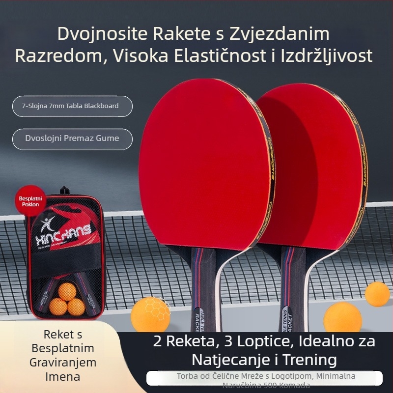 Set od 2 ping-pong palica s Shakehand držajem, visoka elastičnost, poplar ploča, guma s pozitivnim ljepilom, uključuje futrolu i 3 loptice