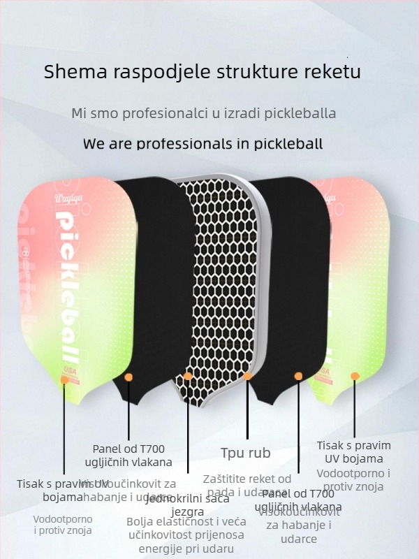 Reket pickleballa od karbonskih vlakana, kompletan set, Kaiyi, za odrasle i djecu, 220 g
