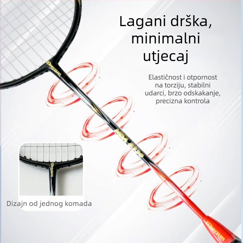 WAIWAI badminton raketa za amatere — aluminijski okvir, težina 95–100 g, horizontalni udar, drška G2