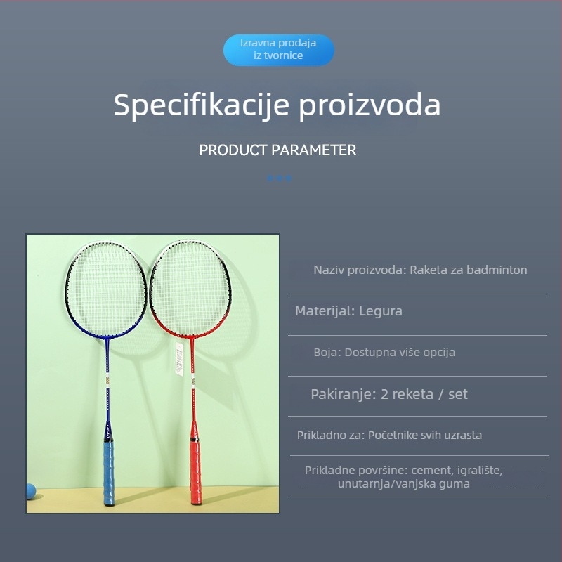 Leopard badminton reketa s torbom, okvir od legure željeza, težina 95–100 g, direktan udarac, mreža od poliesternih vlakana, debljina drške G5
