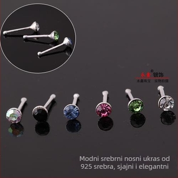Nosni nakit za nos, 925 srebro, ručna izrada, rhinestone kristal, geometrijski dizajn