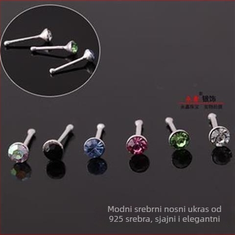 Nosni nakit za nos, 925 srebro, ručna izrada, rhinestone kristal, geometrijski dizajn
