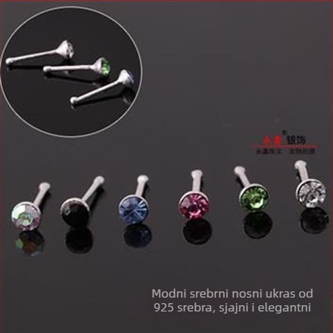 Nosni nakit za nos, 925 srebro, ručna izrada, rhinestone kristal, geometrijski dizajn