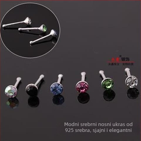 Nosni nakit za nos, 925 srebro, ručna izrada, rhinestone kristal, geometrijski dizajn