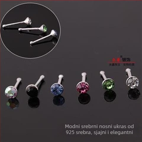Nosni nakit za nos, 925 srebro, ručna izrada, rhinestone kristal, geometrijski dizajn